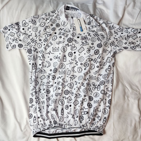 White Cycling Jersey Black Graphics Cool Max Size 2XL - Picture 1 of 8